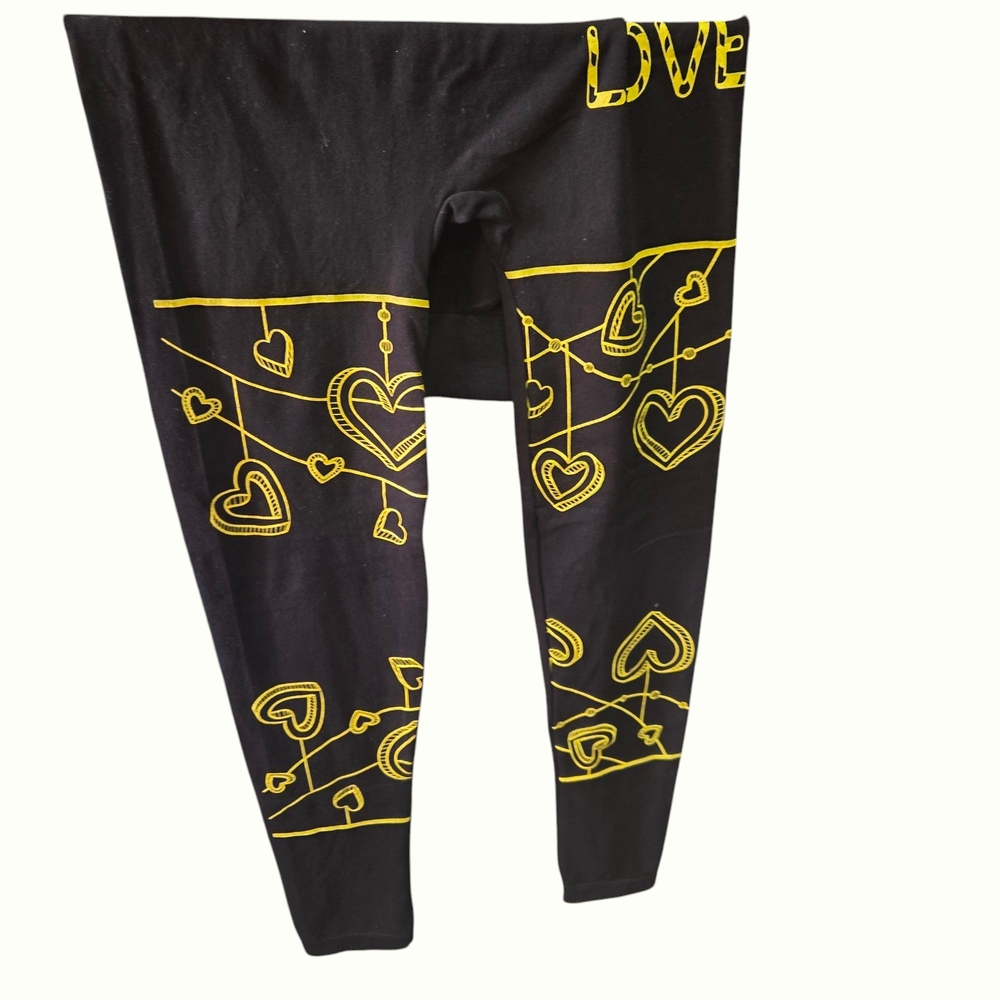 Black Leggings with Yellow Heart Design